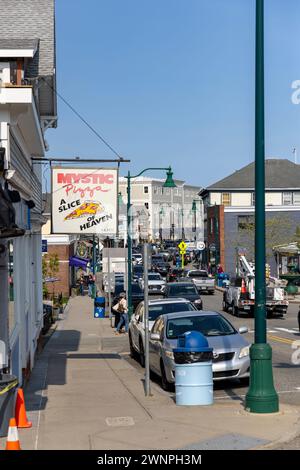 Mystic Pizza in Mystic, Connecticut, war das kleine Dorf am Meer in Hollywood, als der gleichnamige Film eine junge Julie Roberts in der Hauptrolle spielte Stockfoto