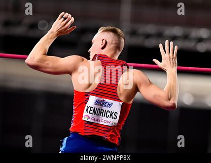 Glasgow Schottland: 3–3–2024: Sam KENDRICKS aus den USA tritt im Pole Vault in der Emirates Arena für die Leichtathletik-Hallenweltmeisterschaften Glasgow 24 UK an. Quelle: PATRICK ANTHONISZ/Alamy Live News Stockfoto