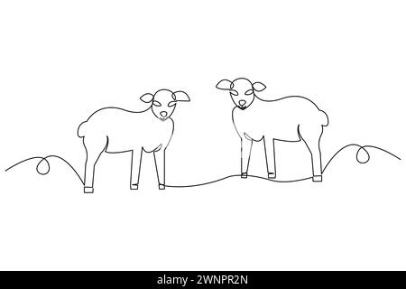 Symbol zwei Schafe. Einfache Strichgrafik. Friedliche Nutztiere. Vektorabbildung. EPS 10. Stock Vektor