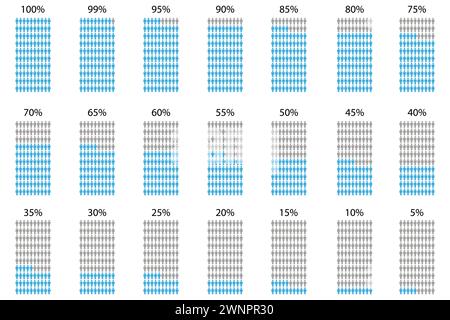 Abnehmende blaue Zahlen. Statistische Darstellung. Visualisierung von demografischen Daten. Vektorabbildung. Stock Vektor