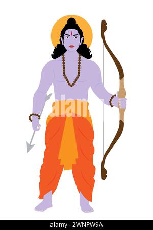 Illustration von Lord RAM mit Safrankleid, das Sharanga (Bogen) hält. Stock Vektor