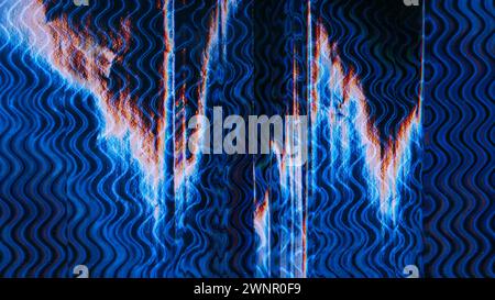 Verzerrung Hintergrund Glitch Art blaues Wellenmuster Stockfoto