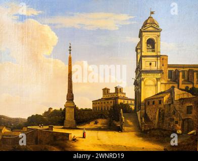 Trinita' dei Monti und die Französische Akademie 1824 von Giambattista Bassi (1784–1852) - Öl auf Leinwand - Museo di Roma, Italien Stockfoto