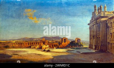 Ansicht von San giovanni in Laterano 1857 von Ippolito Caffi (1809-1866) - Öl auf Papier auf Leinwand - Museo di Roma, Italien Stockfoto