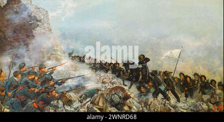 Der Bruch der Porta Pia mit dem Tod des Majors der bersaglieri Giacomo Pagliari durch Archimede Tranzi (1851-1941) - Öl auf Leinwand, 1882 - Museo di Roma, Italien Stockfoto