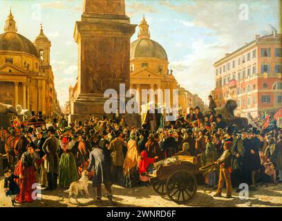 Ciceruacchio kündigt den Menschen die Verleihung des Statuts durch Pius IX. Durch Antonio Malchiodi (1848-1915) an - Öl auf Leinwand , 1877 - Museo di Roma, Italien Stockfoto