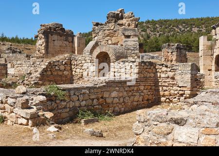 Hierapolis antike Ruinen. Martyrium-Gebiet in Pamukkale. Türkische historische Stätte Stockfoto