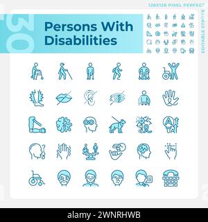 Menschen mit Behinderungen hellblaue Symbole Stock Vektor
