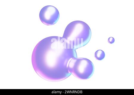 Abstrakte 3D-runde Metaball-Flüssigkeitsform mit holographischem Effekt. Stockfoto