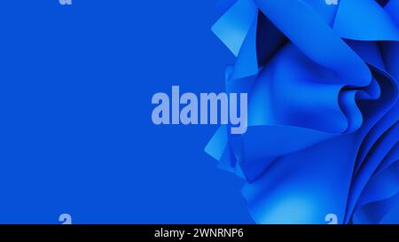 Abstraktes, wellenförmiges, zartes Gewebe in Blau bei Wind. Satin-Tuch weich knusprig. 3D-Rendering-Abbildung Stockfoto