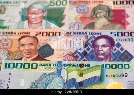 Sierra Leonean Money - leone ein geschäftlicher Hintergrund Stockfoto