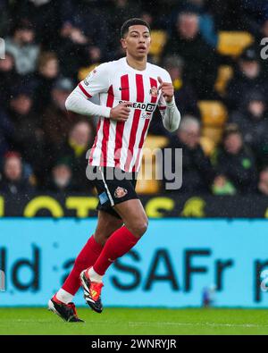 Jobe Bellingham von Sunderland in Aktion während des Sky Bet Championship Matches in Carrow Road, Norwich. Bilddatum: Samstag, 2. März 2024. Stockfoto