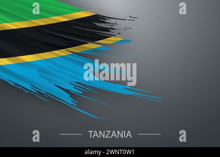 3D Grunge Pinselstrich Flagge von Tansania, Vorlage Poster Design Stock Vektor