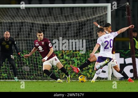 Torino, Italien. März 2024. Foto Spada/LaPresse 02 marzo 2024 - Turin, Italia - Sport, calcio - FC Turin vs Fiorentina - Campionato italiano di calcio Serie A TIM 2023/2024 - Stadio Olimpico Grande Turin. Nella Foto: Belotti 02. März 2024 Turin, Italien - Sport, calcio - FC Turin vs Fiorentina - italienische Fußballmeisterschaft der Serie A 2023/2024 - Olimpico Grande Torino Stadium. Im Bild: Belotti Credit: LaPresse/Alamy Live News Stockfoto