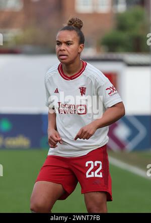 DAGENHAM, ENGLAND – 03. MÄRZ: Nokita PARRIS von Manchester United Women in Aktion beim Barclays FA Women's Super League Spiel zwischen West Ham United Stockfoto