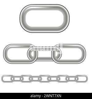 Blockkette. Metallkette. Silberfarbene Metallketten. Vektorabbildung. EPS 10. Rohbild. Stock Vektor
