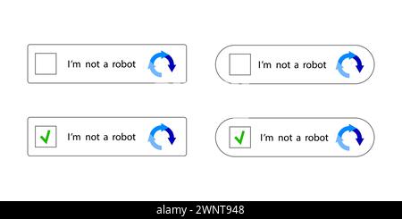 CAPTCHA-Symbole. Website-Schutz. Personenüberprüfung. Im-keine Robotertasten. Vektor-Captcha-Symbolgruppe. . Vektorabbildung. EPS 10. Rohbild. Stock Vektor