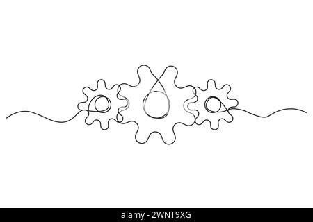 Einzeilige Zeichnung mit Zahnrad. Eine durchgehende Linie des Zahnrads. Vektorabbildung. EPS 10. Rohbild. Stock Vektor
