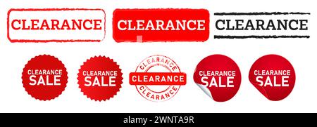 Clearance-Kreis und rechteckiger roter Stempel und Etikettenaufkleber kennzeichnen den Verkauf von Geschäftsmarketing Stock Vektor