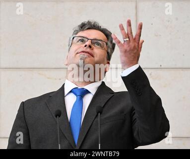 Karlsruhe, Deutschland. März 2024. Jens Rommel, der neue Generalstaatsanwalt, spricht bei seiner offiziellen Amtseinführung im Generalstaatsanwalt. Quelle: Uli Deck/dpa/Alamy Live News Stockfoto