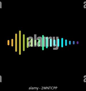 Schallwellensymbol des Equalizers. Farbige Equalizer-Wellen auf schwarzem Hintergrund. Vektorabbildung. EPS 10. Rohbild. Stock Vektor