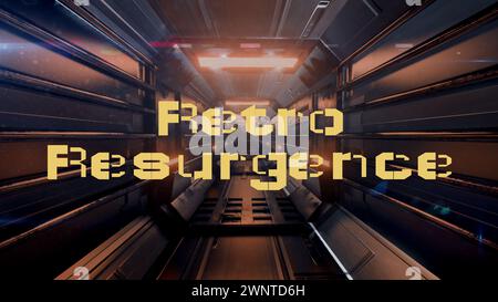 Dieses Korridorbild ruft Nostalgie mit einer futuristischen Note hervor und strahlt eine Retro-Sci-fi-Atmosphäre aus Stockfoto