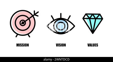 Strategiekonzept für das Ziel der Mission. Firmendiamant. Vision Eye Business View Piktogramm-Design. Vektorabbildung. Eps 10. Rohbild. Stock Vektor