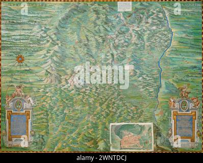 Antike Weltkarten HQ – Karte des Territoriums von Spoleto in Umbrien 1581 Stockfoto
