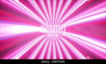 Neonrosa Stream. Fliegen durch den lightspeed-Tunnel des Universums. 3D-Abbildung Stockfoto
