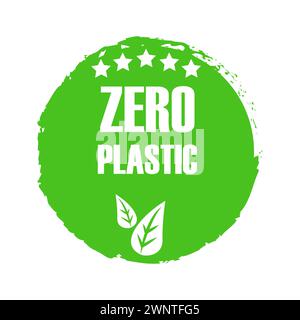Kostenloses Öko-Symbol aus grünem Kreis aus Kunststoff. Grünes Produktetikett mit Null-Kunststoffabzeichen. Vektorabbildung. Eps 10. Rohbild. Stock Vektor