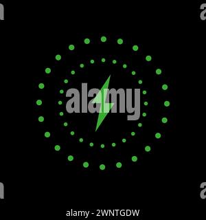 Logo des drahtlosen Ladegeräts. Schild mit kabellosem Ladegerät mit Blitz und Wellen. Induktive Dockingstation zum Laden verschiedener Geräte. Vektorabbildung. EPS Stock Vektor