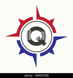 Kompass-Logo auf Buchstabe Q. Navigatorsymbol Stock Vektor
