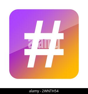 Weißes Symbol für die Sprechblase mit Hashtag. Social-Media-Marketing, Mikroblogging. Quadratische Farbschaltfläche. Vektorabbildung. EPS 10. Rohbild. Stock Vektor