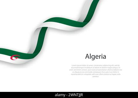 Schwebendes Band mit der Flagge von Algerien. Vorlage für Poster zum Unabhängigkeitstag Stock Vektor