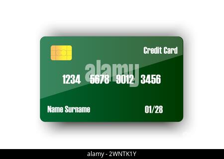 Kredit-Debitkarten-Modell. Grüne Kreditkarte. Vektorabbildung. Eps 10. Rohbild. Stock Vektor