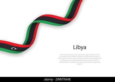 Schwebendes Band mit der Flagge Libyens. Vorlage für Poster zum Unabhängigkeitstag Stock Vektor