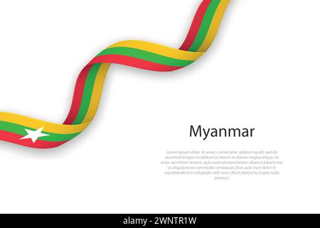 Schwebendes Band mit der Flagge von Myanmar. Vorlage für Poster zum Unabhängigkeitstag Stock Vektor