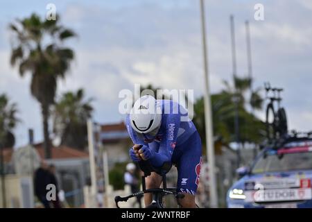 Camaiore, Italien. März 2024. Der belgische Gianni Vermeersch aus Alpecin-Deceuninck wurde in Aktion während der ersten Etappe des Radrennens Tirreno-Adriatico, einem 10 km langen Einzelzeitfahren in Lido di Camaiore, Italien, am Montag, den 4. März 2024, gezeigt. BELGA FOTO DIRK WAEM Credit: Belga News Agency/Alamy Live News Stockfoto