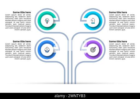 Infografik-Vorlage mit Symbolen und 4 Optionen oder Schritten. Abstrakter Baum. Kann für Workflow-Layout, Diagramm und Webdesign verwendet werden. Vektorabbildung Stock Vektor