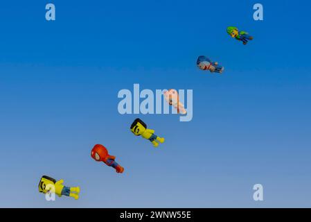 20. Januar Abudhabitische VAE. Wunderschöne und verschiedene Arten von Kites vom Kite Festival in Abudhabi Stockfoto