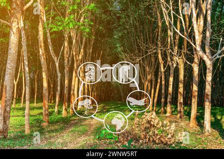 Tourismus und landwirtschaftliche Lernressourcen, Gummiplantage, Flächenvorbereitung für den Kautschukanbau, Gummibaum, Latexkautschukplantage und -Baum Stockfoto