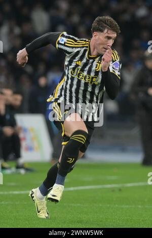 Neapel, Italien. März 2024. Dušan Vlahovi? Von Juventus FC während des Spiels der Serie A zwischen SSC Napoli und Juventus FC bei Diego Armando Maradona am 3. März 2024 in Neapel (Foto: Agostino Gemito/Pacific Press) Credit: Pacific Press Media Production Corp./Alamy Live News Stockfoto