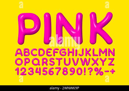 Rosafarbene Schriftart. Englisches Alphabet und Nummernzeichen. Vektor Stock Vektor