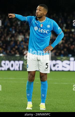 Neapel, Italien. März 2024. Juan Jesus Spieler von Neapel, während des Spiels der italienischen Liga der Serie A zwischen Napoli und Juvents, Napoli 2, Juventus 1, spielte im Diego Armando Maradona Stadion. Neapel, Italien, 03. März 2024. (Foto: Vincenzo Izzo/SIPA USA) Credit: SIPA USA/Alamy Live News Stockfoto