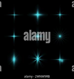 Lichteffekt, Flare, Explosion und Sterne. Spezialeffekt isoliert auf transparentem Hintergrund Stock Vektor