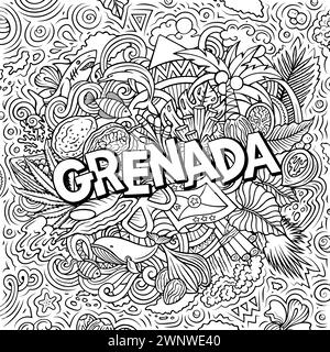 Vektor lustige Kritzelillustration mit Grenada Thema. Lebendiges und auffälliges Design, das das Wesen der nordamerikanischen Kultur und Traditionen widerspiegelt Stock Vektor
