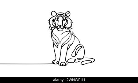 Durchgehende einzeilige Zeichnung. Tiger. Vektorillustration auf weißem Hintergrund. Stock Vektor