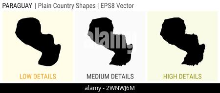 Paraguay - einfache Landhausform. Detaillierte Karten von Paraguay mit niedrigen, mittleren und hohen Details. EPS8 Vektordarstellung. Stock Vektor