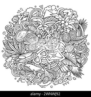 Vektor lustige Kritzelillustration mit Grenada Thema. Lebendiges und auffälliges Design, das das Wesen der nordamerikanischen Kultur und Traditionen widerspiegelt Stock Vektor