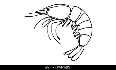 Eine durchgehende Linienzeichnung frischer Garnelen für die Identität des Meeresfrüchte-Logos. Krabbenmaskottchen-Konzept für ein chinesisches Restaurant. Entwurfsdiagramm für eine einzelne Linie Stock Vektor